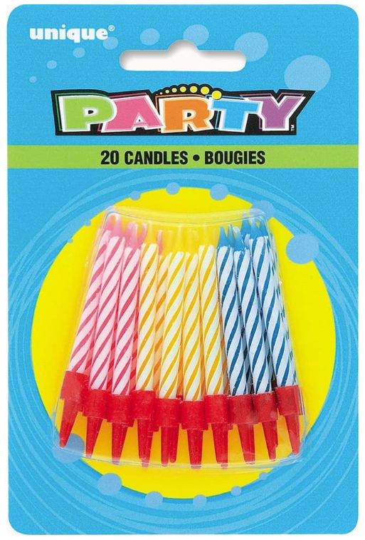 Unique Spiral Birthday Candles in Holders, 20 Count, Multicolor